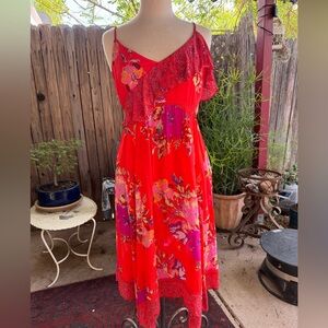 MAEVE Anthropologie Striking Pink/Red Floral Dress Size Small